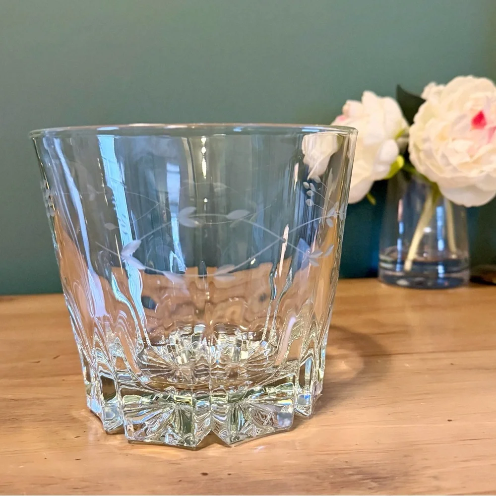 Vintage Princess House Heritage Etched Crystal Ice Bucket HEAVY 1980s Barware